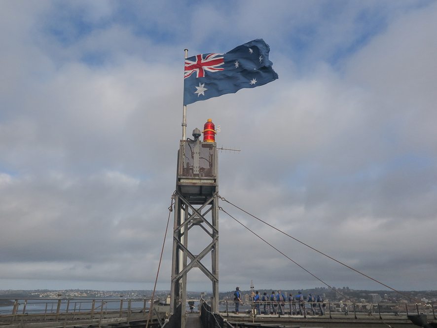 Australian flag dancing over the Sydney Harbour Bridge
