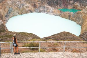 Milky blue lake at the top of the Kelimutu crater