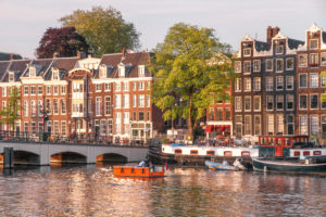 Sunset over the canals of Amsterdam